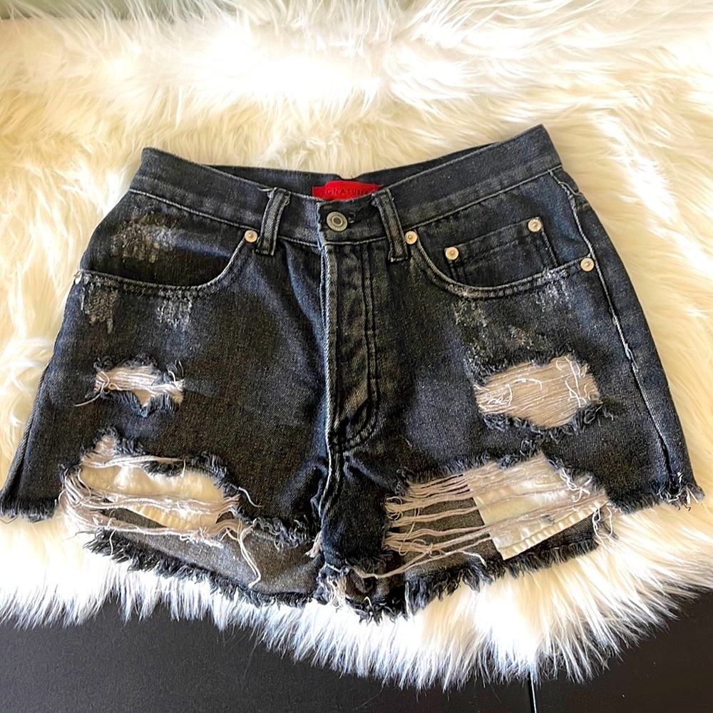 Signature8 distressed jean shorts, black. small